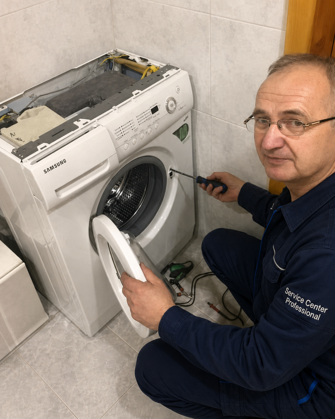Мастер Service Center Professional ремонтирует стиральную машину