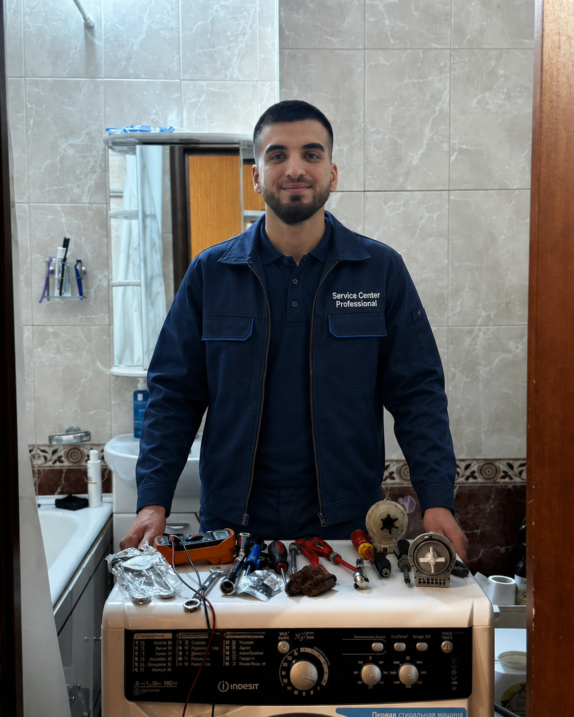 Мастер Service Center Professional проводит диагностику стиральной машины